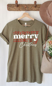 Merry Christmas Tee Shirt Heather Olive