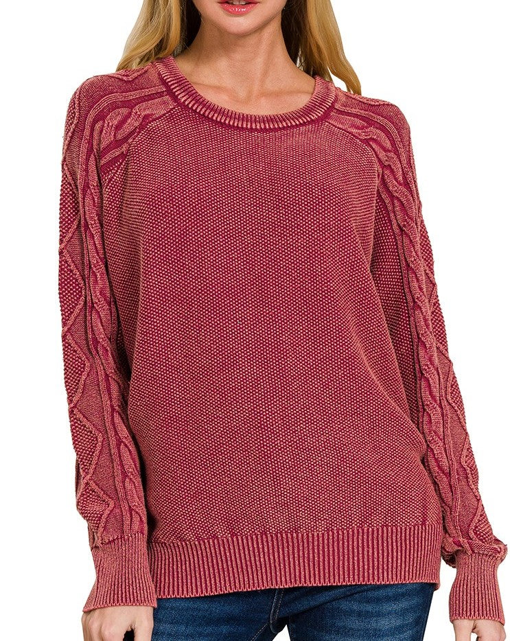 ノア Cable Cotton Sweater(Coral) size S O'Connell's Pima Cotton Cable Crewneck Sweater - Soft Coral
