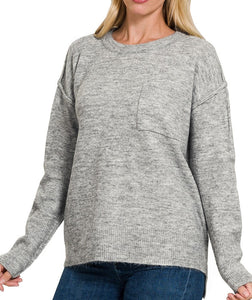 Heather High Low Sweater in Heather Blue Grey, Heather Grey, Heather Rust, Ivory and Sand Beige