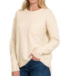Heather High Low Sweater in Heather Blue Grey, Heather Grey, Heather Rust, Ivory and Sand Beige