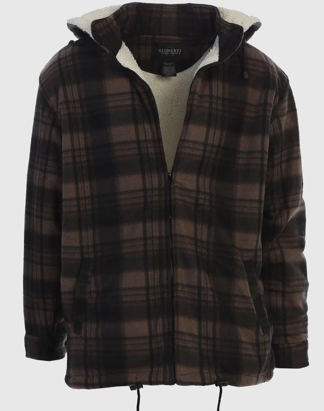Men's Fleece Lined Plaid Jacket with Removable Hood