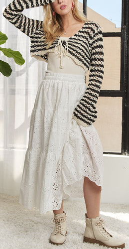 Tiered Midi Skirt Off White