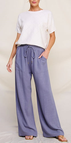 Wide Leg Linen Pants Blue