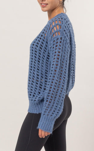 Open Knit Sweater Charcoal and Grey blue