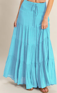 Smocked Maxi Skirt, Blue(New Color) Black, Khaki, Moss, White