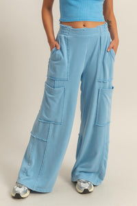 Utility Wide Leg Pants Blue, Cream