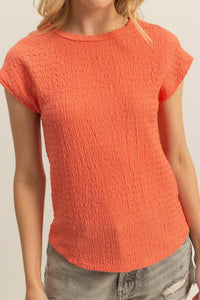 Textured Crew Neck Top Coral, White