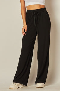 Ribbed  Wide Leg Pants Black RESTOCKED