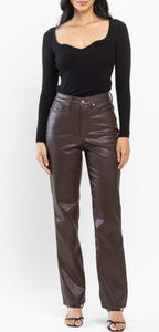 Tummy Control Judy Blue Faux Leather Pants Expresso