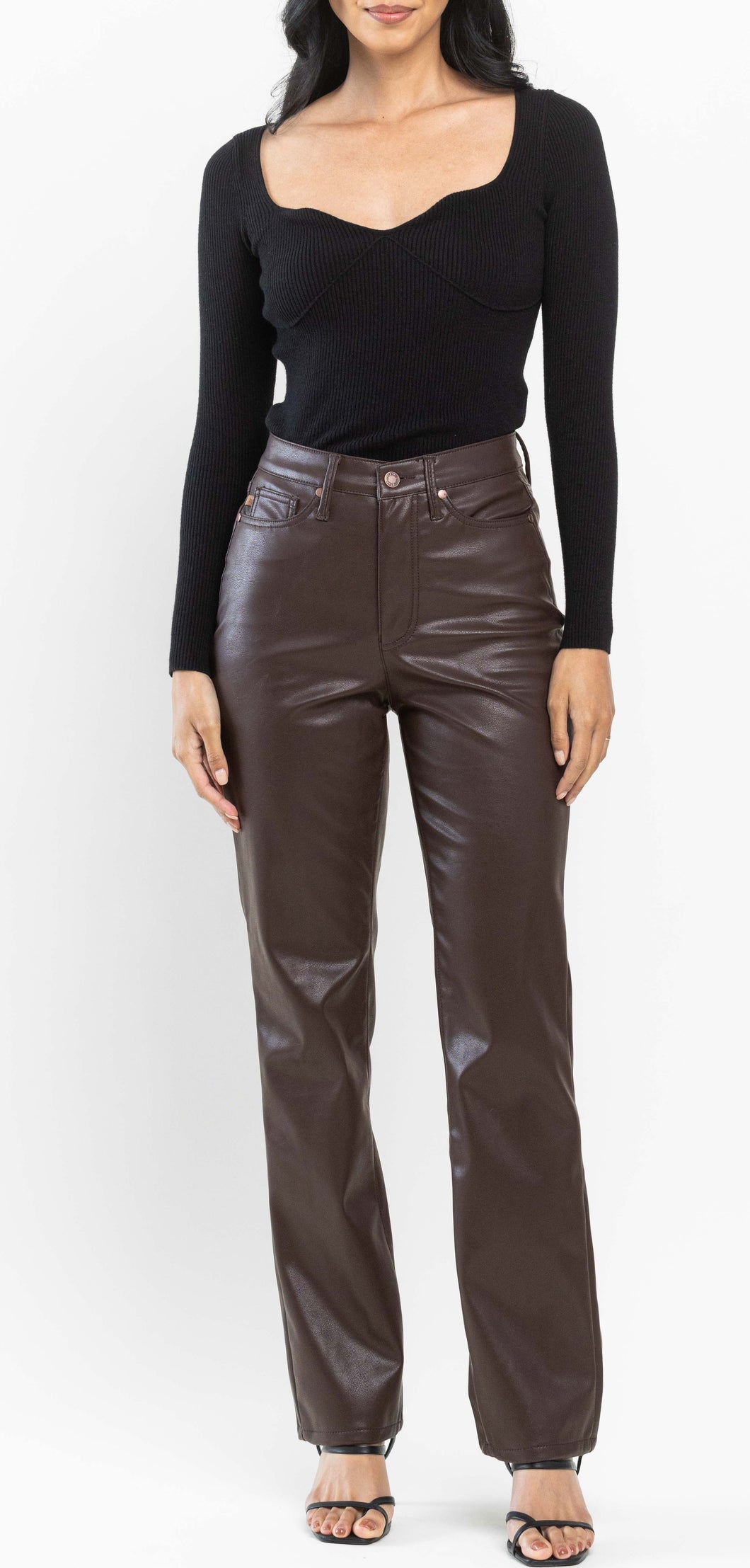 Judy Blue High Waist Tummy Control Faux Leather Straight Pants