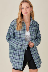 Relaxed Flannel Shirt Sage or Pink