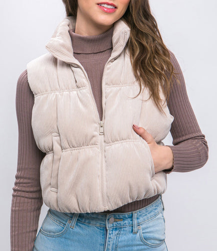 Corduroy Puffer Vest Cream RESTOCKED