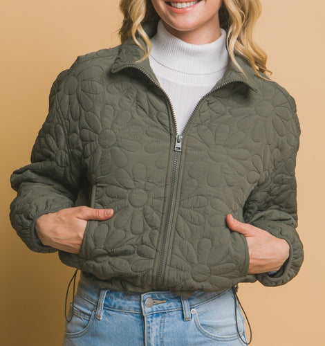 Floral Quilted Jacket Khaki, Olive