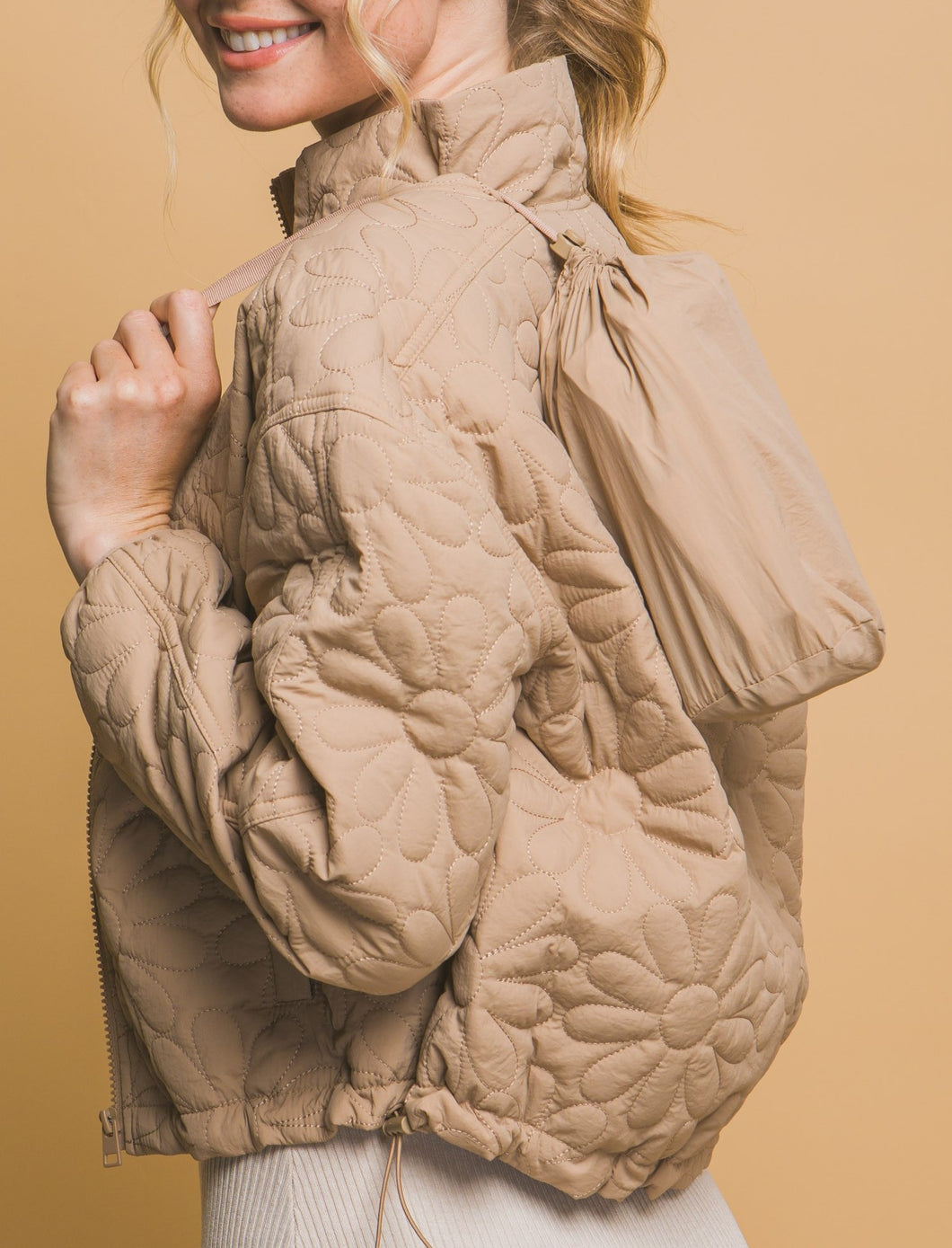 Floral Quilted Jacket Khaki, Olive