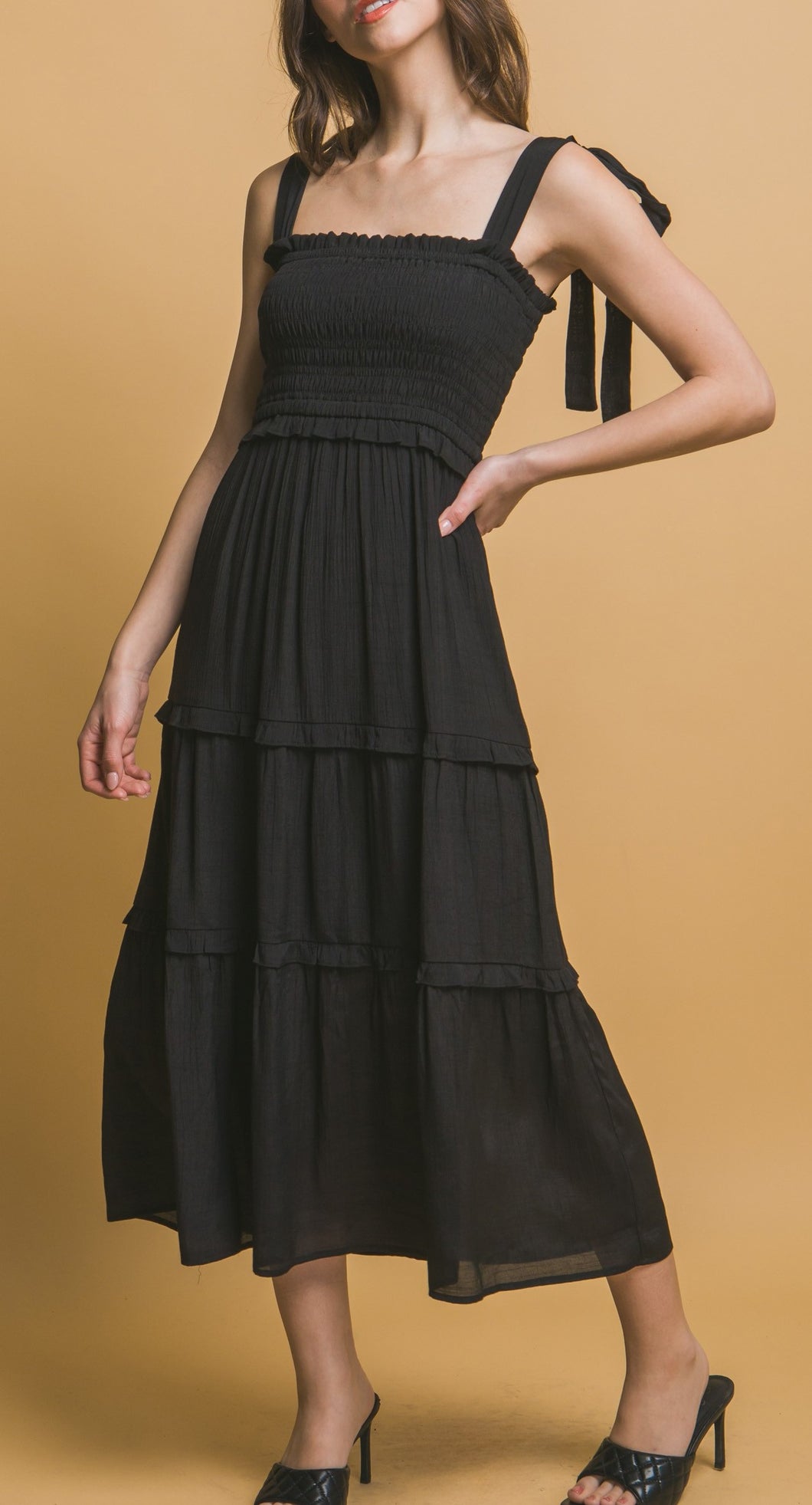 Pleated Maxi Dress Black