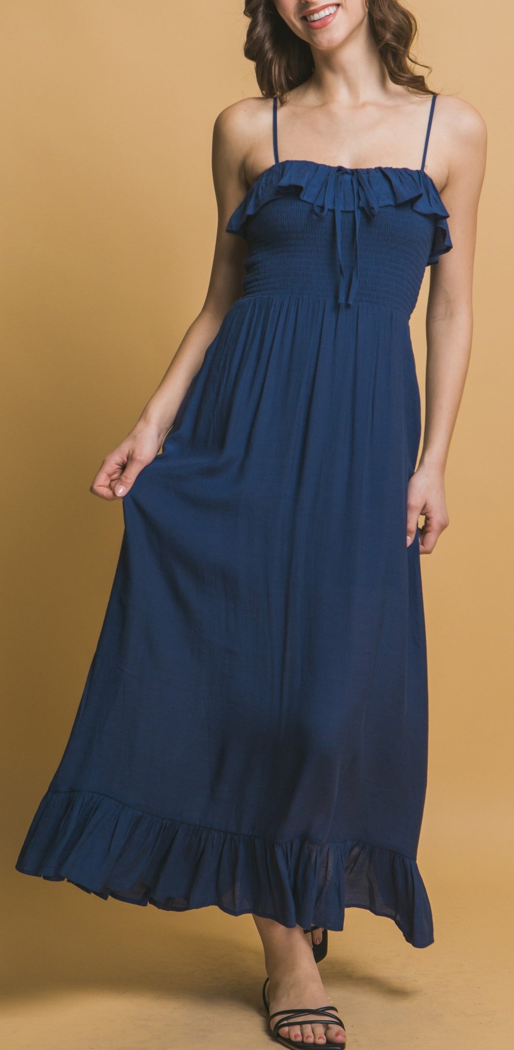 Smocked Maxi Dress Navy