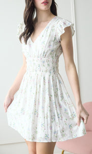 Smocked Waist V Neck Dress