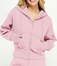 Crop Fleece Zip Up Hoodie Beige, Pink, Sand