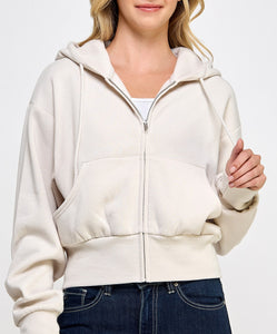 Crop Fleece Zip Up Hoodie Beige, Pink, Sand