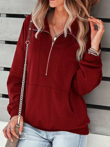 Quilted Quarter Zip Pullover Grey, Cranberry