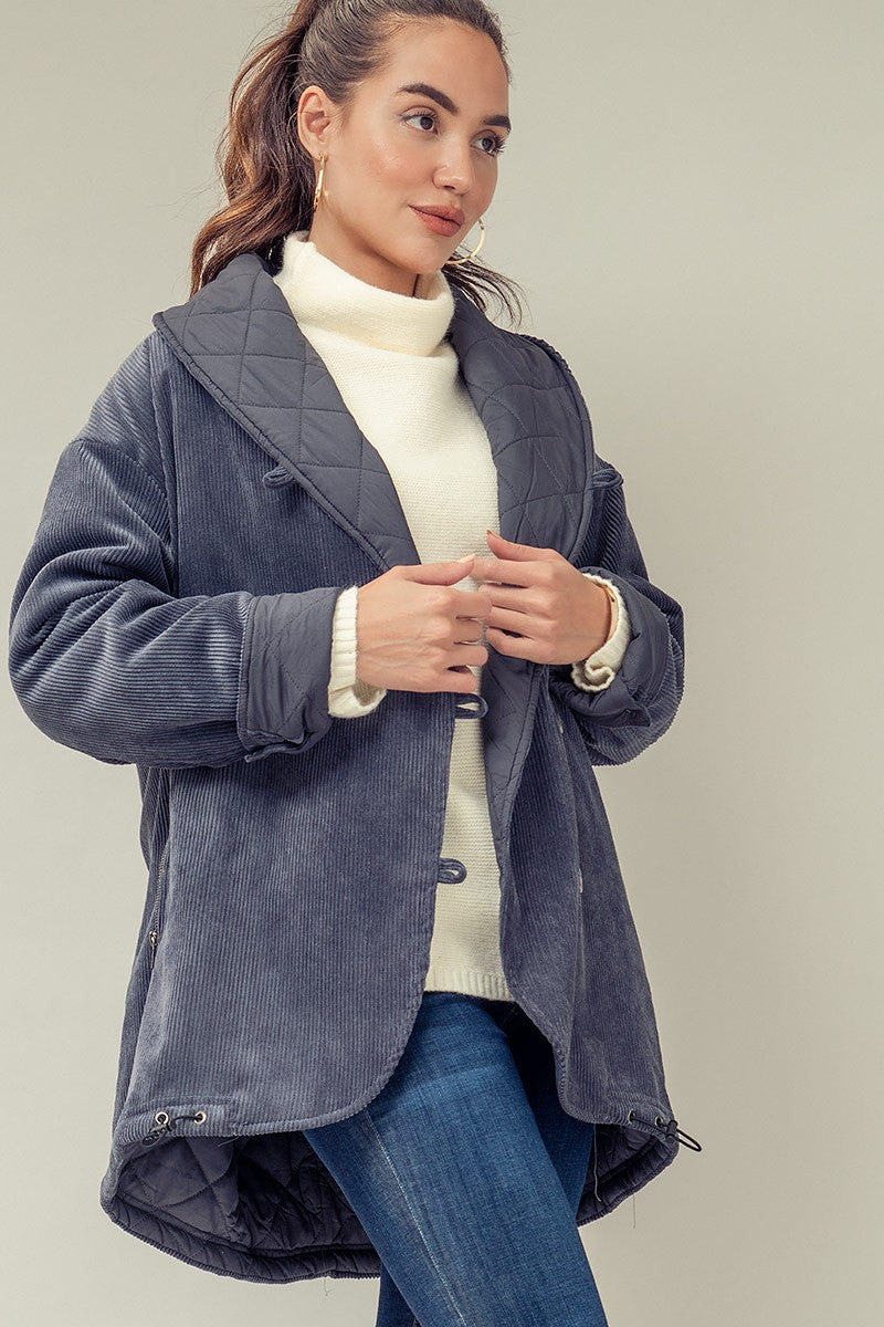 Urban Daze Corduroy Light-weight Coat Camel, Charcoal