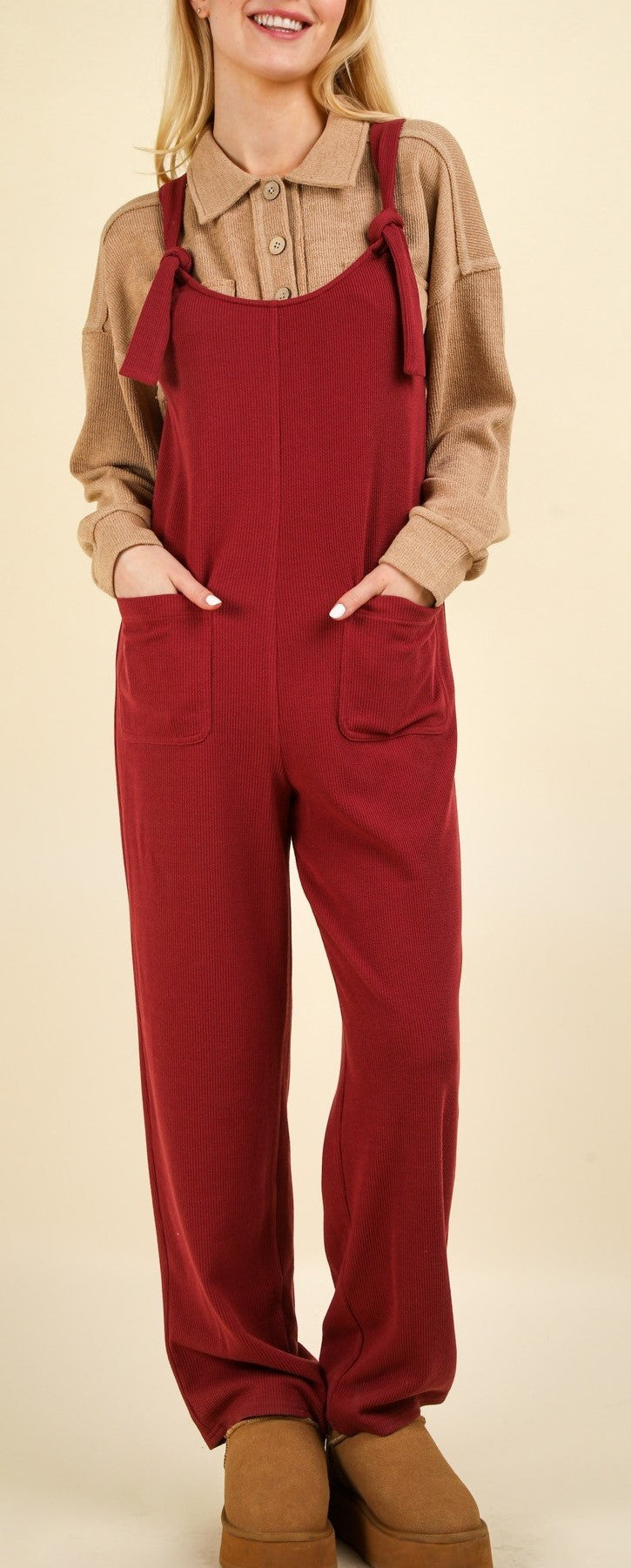 Ribbed Jumpsuit Red Bean, Denim