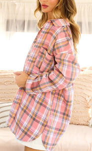Falling Flannel Shirt Brown or Pink