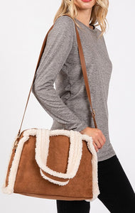 Fleece Trimmed Tote/Crossbody Brown or Grey