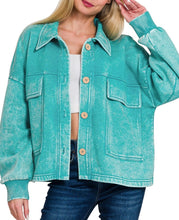 Acid Wash Shacket Teal, Ash Mocha, Grey