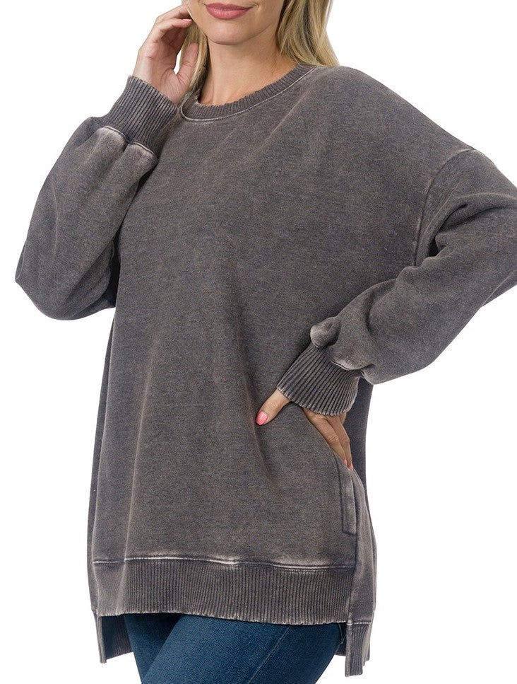 Acid wash Sweatshirt Ash Black, Ash Mocha, Blue, Camel, Green, Grey, Mocha, Rust