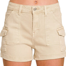 Utility Pocket Denim Shorts Beige, Teal, Mocha, Olive