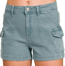 Utility Pocket Denim Shorts Beige, Teal, Mocha, Olive