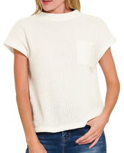 Chenille Short Sleeve Pocket Sweater Grey Restocked, NEW in Red & Ivory