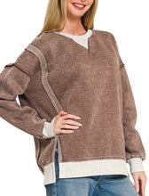 Acid Washed Contrast Fleece Pullover Brown, Rust, Olive, Also in Extended Sizes