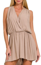 Draped Tie Back Romper Black, Mocha