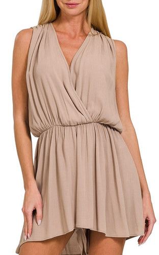 Draped Tie Back Romper Black, Mocha