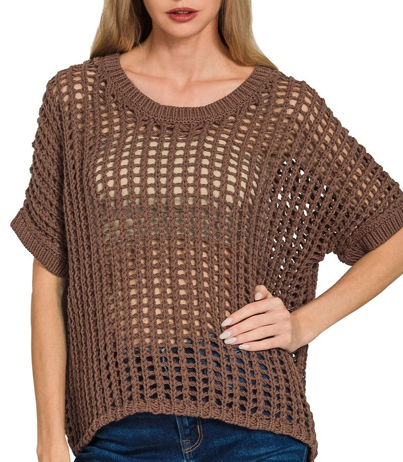 Crochet Cotton Sweater NEW COLORS-Brown, Green, Mocha        White, Jade, Blue