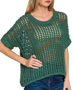 Crochet Cotton Sweater NEW COLORS-Brown, Green, Mocha        White, Jade, Blue