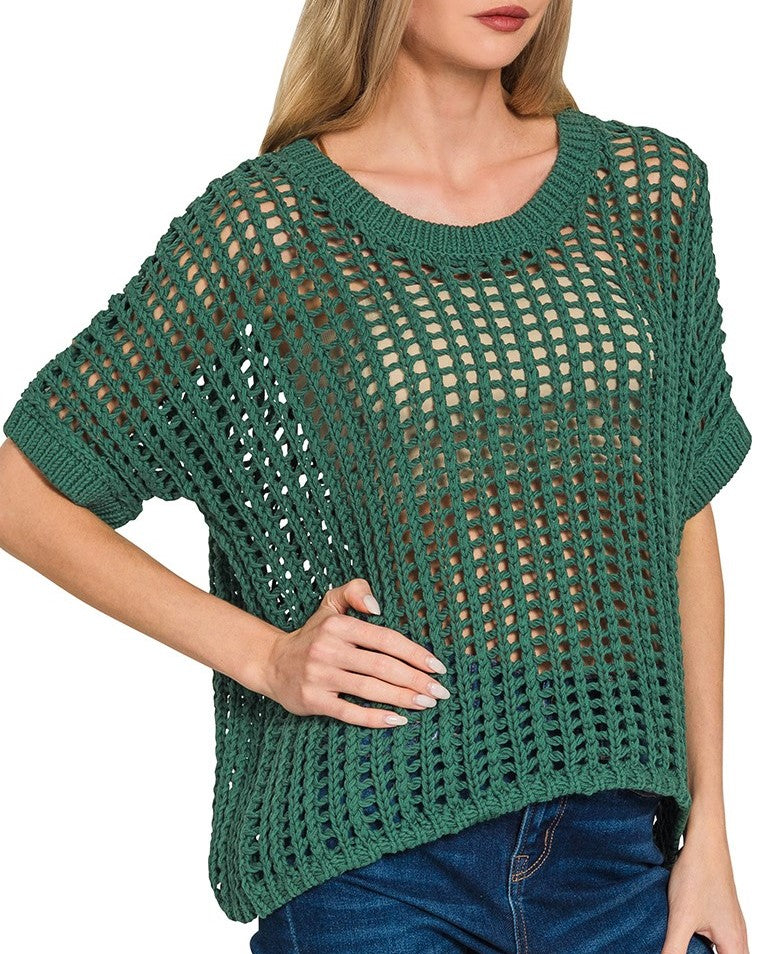 Crochet Cotton Sweater NEW COLORS-Brown, Green, Mocha        White, Jade, Blue
