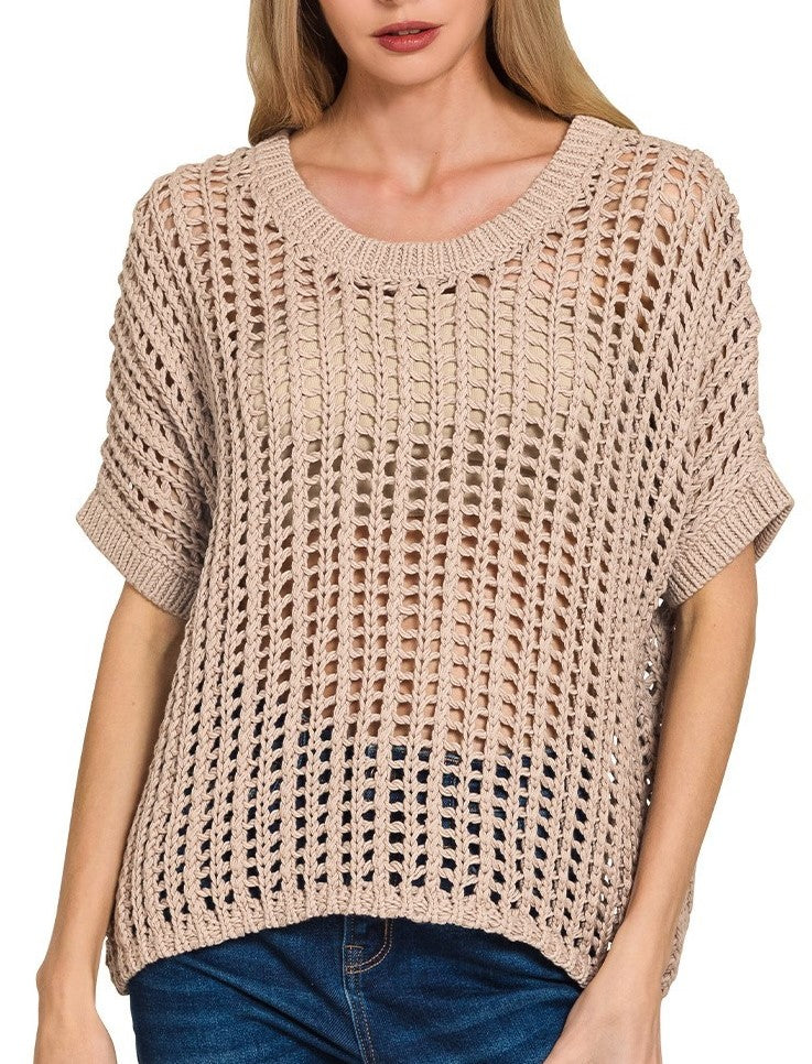 Crochet Cotton Sweater NEW COLORS-Brown, Green, Mocha        White, Jade, Blue