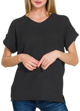 Short Sleeve Sweater Black, Pink