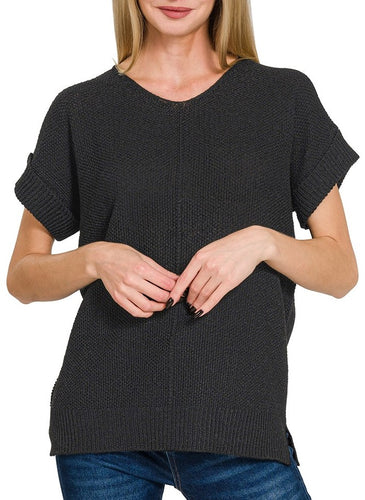Short Sleeve Sweater Black, Pink