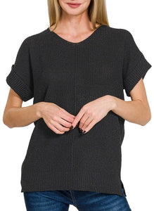 Short Sleeve Sweater Black, Pink