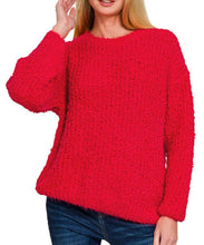 Fuzzy Sweater Dusty Blue, Winter Rose, Off White, Red