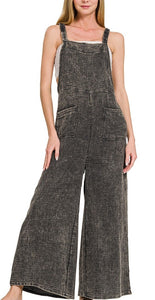 Washed Gauze Overalls Beige, Black, Brown, Dusty Teal