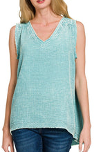 Sleeveless Gauze Top Dusty Teal, Sand Beige