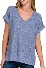 Super Soft Hacci V Neck Top Blue Grey, Navy