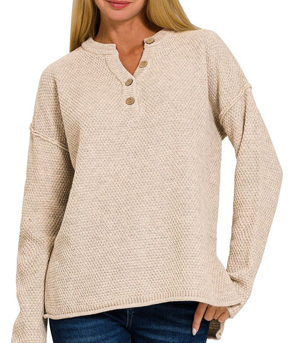 Henley Sweater Beige, Grey