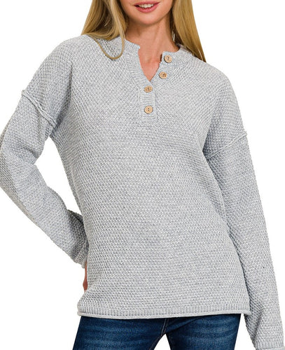 It's A New Year Henley Sweater in Bone or Mahogany