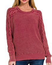 Washed Cable Knit Sweater Beige, Cabernet, Mocha